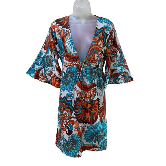 Milly Cabana Womens V-Neck Printed Tunic Cover-Up Dress Size S Multicolor Swimwe - Picture 2 of 8